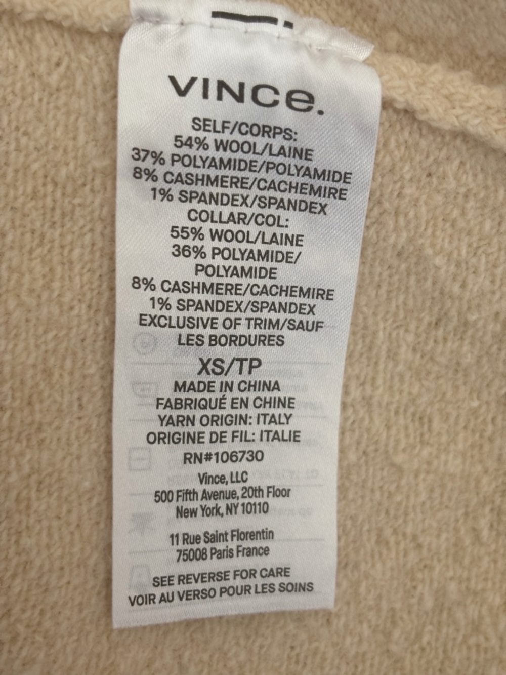 VINCE Cream Fitted Polo Collar Wool Cashmere Blend Cardigan Sweater XS NEW NWT - Picture 6 of 7